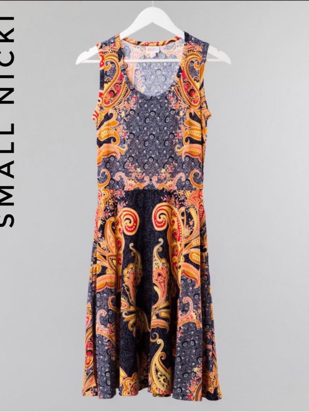 LuLaRoe Nicki Paisley Midi Dress - Navy, Orange, Yellow, Pink, Cream